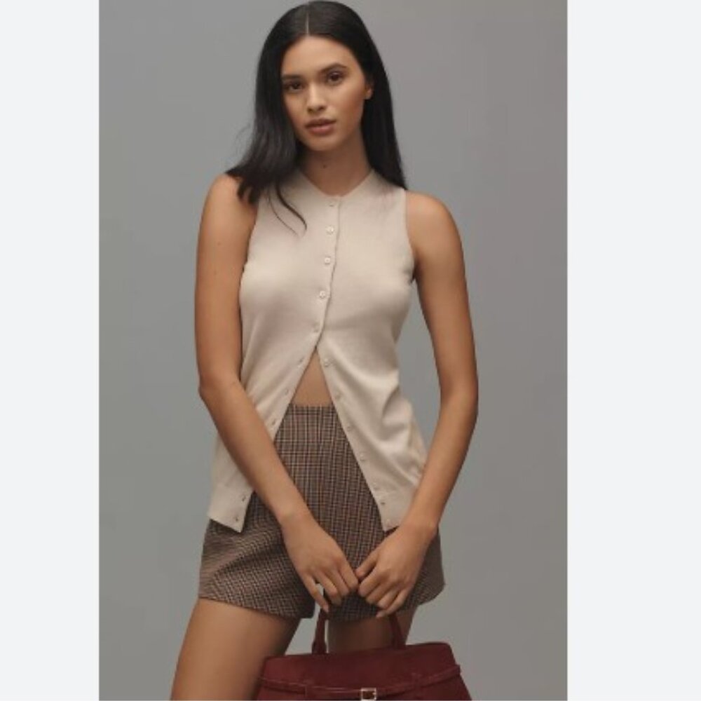 By Anthropologie Cashmere Blend Cardigan Sweater Tank in Cream –Size Small – NWT